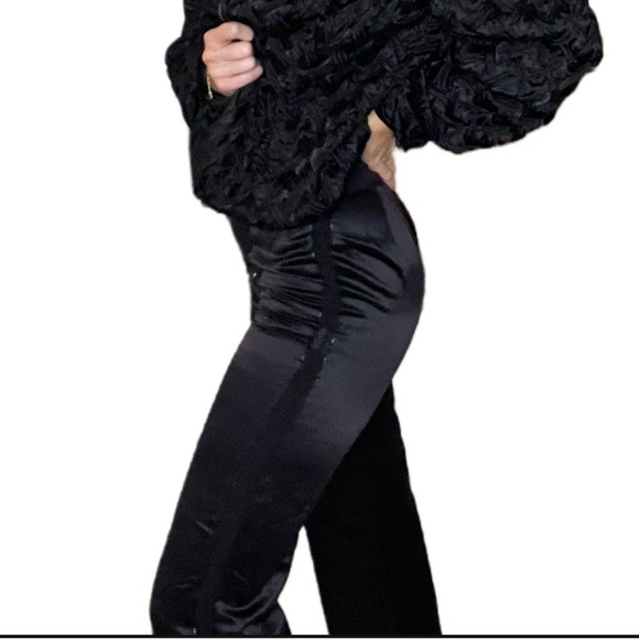 vintage designer Magaschoni silk black mesh tuxedo cigarette pants - Picture 2 of 10